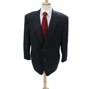 Canali Mens Dark Blue 100% Wool Classic Solid Blazer Size 52